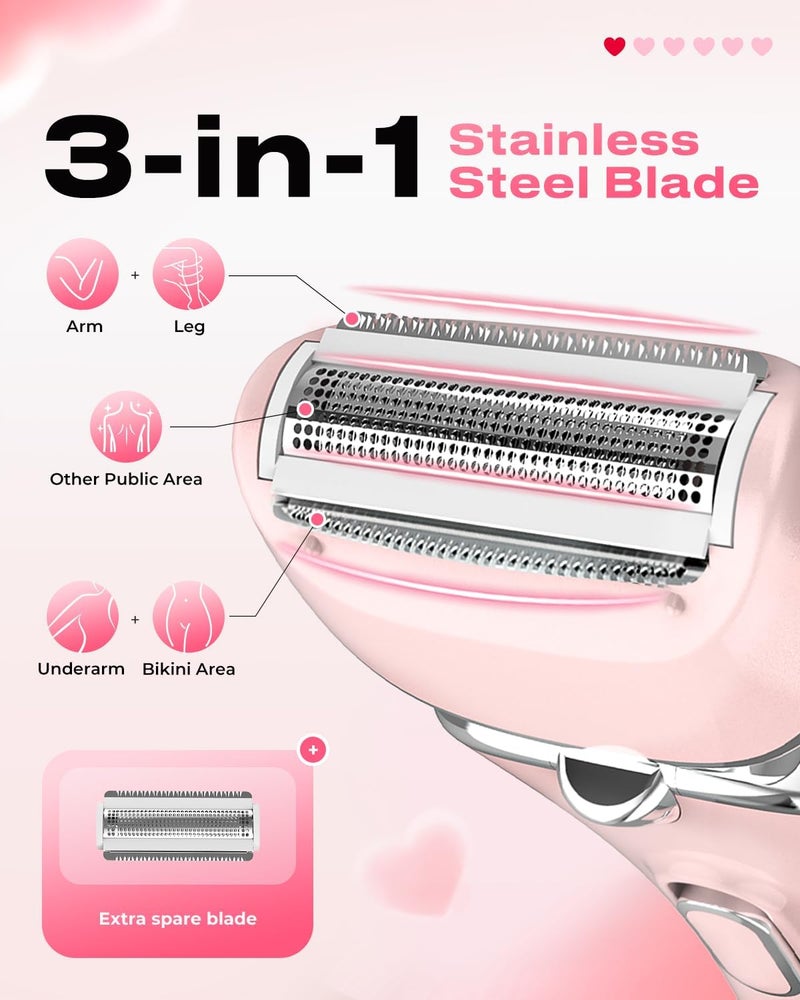 pritech Electric Razor for Women Rechargeable Wet Dry Electric Shaver for Women, Waterproof Lady Shaver for Legs Arm Underarm Bikini Public Body Razor with One Extra Foil Blade - Image 3